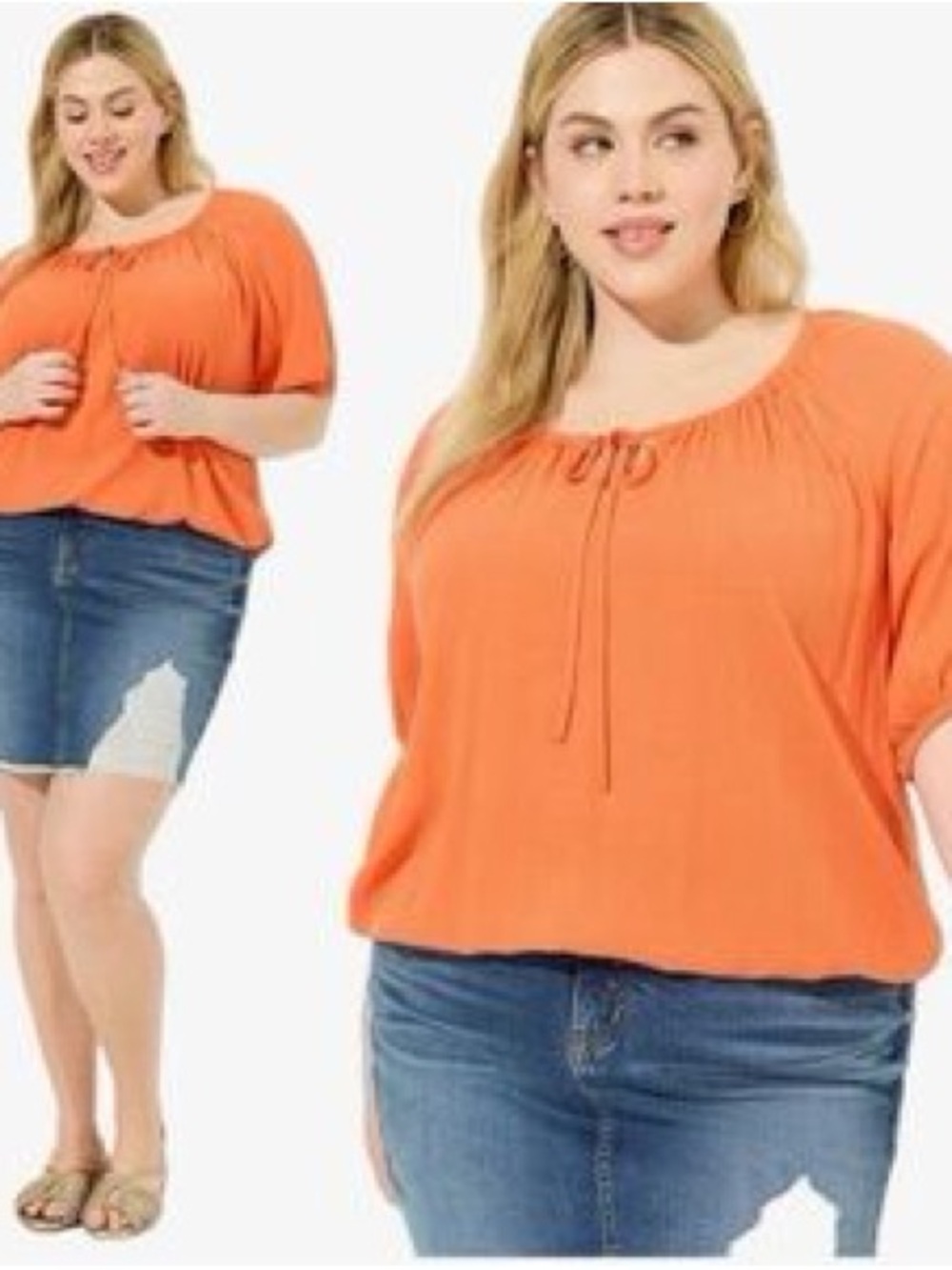 Torrid Chic Babydoll Orange Peasant Top Blouse Tie Neck Plus Size 3X